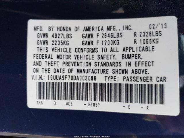 2013 ACURA TL 19UUA9F70DA003098 Photo 8
