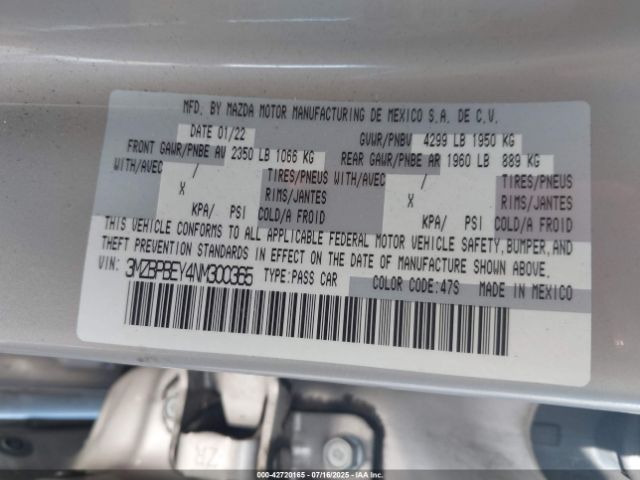 2022 MAZDA MAZDA3 3MZBPBEY4NM300365 Photo 8