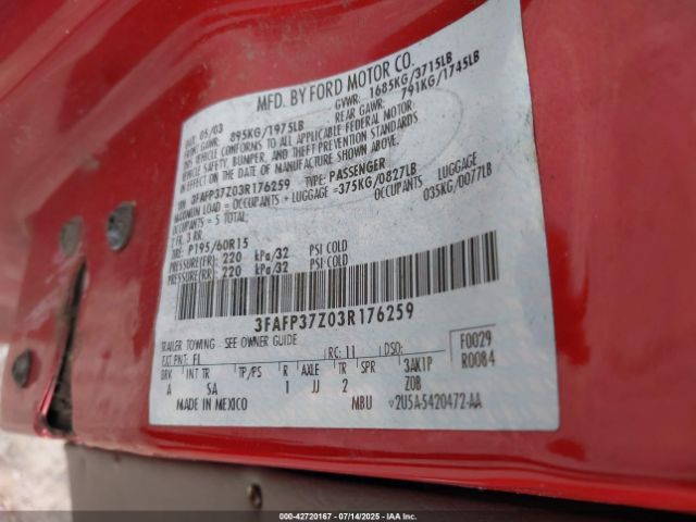2003 FORD FOCUS 3FAFP37Z03R176259 Photo 8