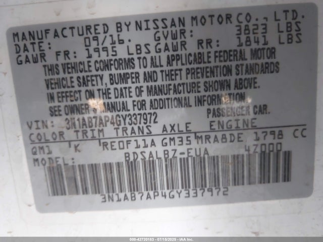 Nissan Sentra 2016 3N1AB7AP4GY337972 Image 9