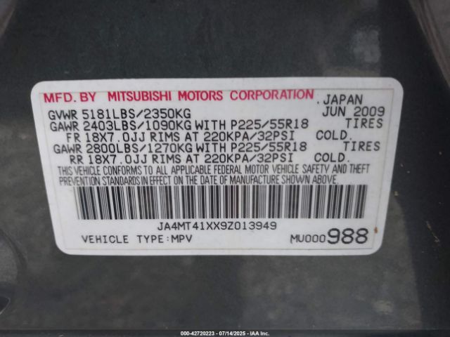 2009 MITSUBISHI OUTLANDER JA4MT41XX9Z013949 Photo 8