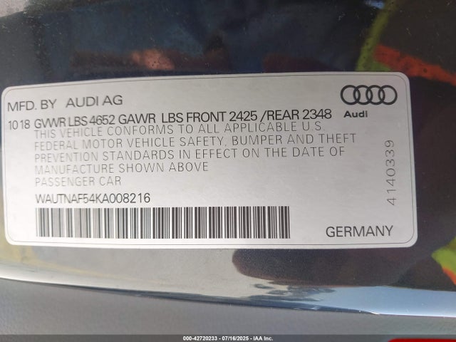 2019 AUDI A5 WAUTNAF54KA008216 Photo 8