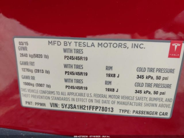 2015 TESLA MODEL S 5YJSA1H21FFP78013 Photo 8