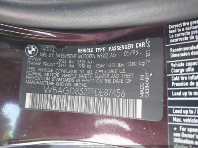 1993 BMW 740 WBAGD8327PDE87456 Photo 8