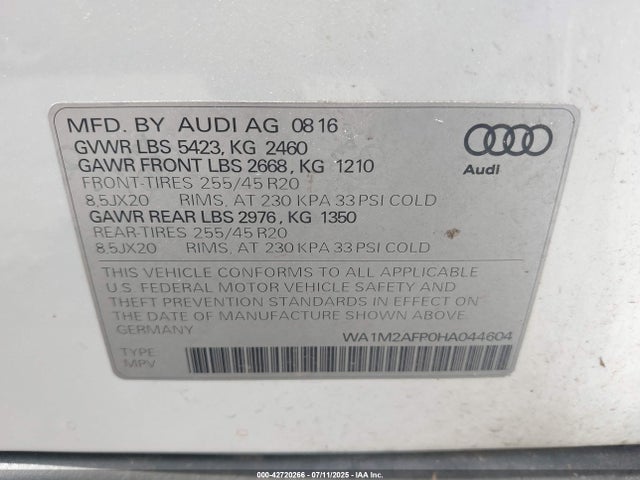 2017 AUDI Q5 WA1M2AFP0HA044604 Photo 8