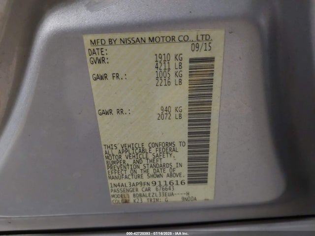 1N4AL3AP9FN911616 Nissan 2015