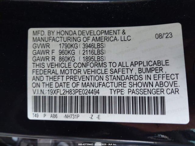 Honda k20c2 2023 19XFL2H83PE024494 Image 9