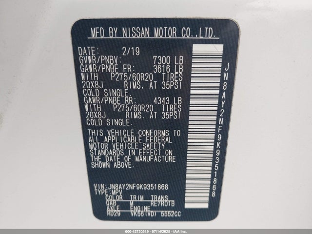 2019 NISSAN ARMADA JN8AY2NF9K9351868 Photo 8