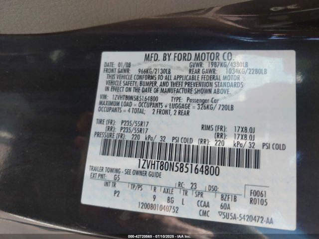2008 FORD MUSTANG 1ZVHT80N585164800 Photo 8