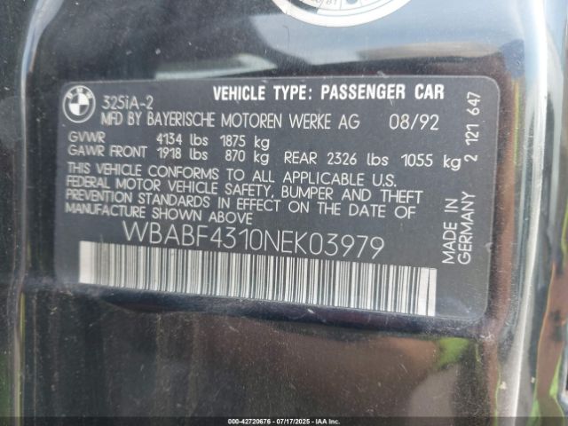 1992 BMW 325 WBABF4310NEK03979 Photo 8