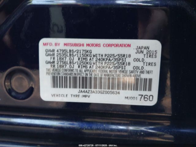 2016 MITSUBISHI OUTLANDER JA4AZ3A33GZ005634 Photo 8