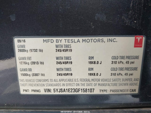 2016 TESLA MODEL S 5YJSA1E23GF158107 Photo 8