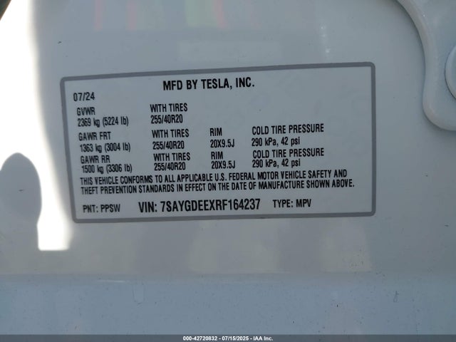 2024 TESLA MODEL Y 7SAYGDEEXRF164237 Photo 8
