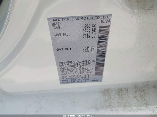 Nissan 2025 2025 1N4BL4BV5SN328025 Image 9