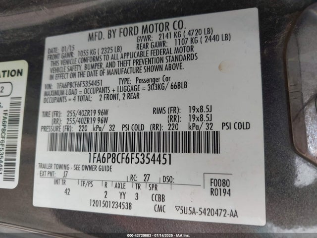 Ford Mustang 2015 1FA6P8CF6F5354451 Image 9