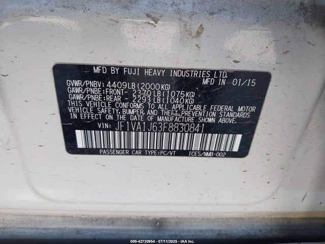 Subaru dib turbo 2015 JF1VA1J63F8830841 Image 9