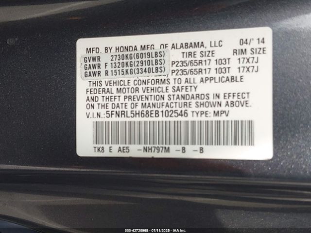 2014 HONDA ODYSSEY 5FNRL5H68EB102546 Photo 8