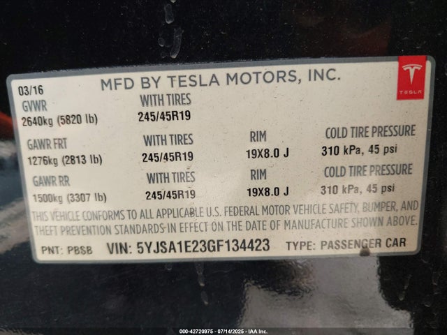 2016 TESLA MODEL S 5YJSA1E23GF134423 Photo 8