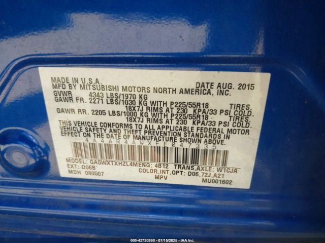 2015 MITSUBISHI OUTLANDER SPORT 4A4AR4AWXFE047335 Photo 8