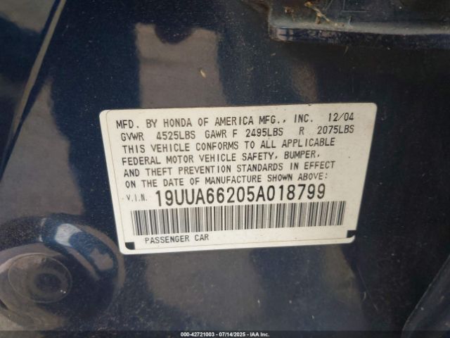 2005 ACURA TL 19UUA66205A018799 Photo 8