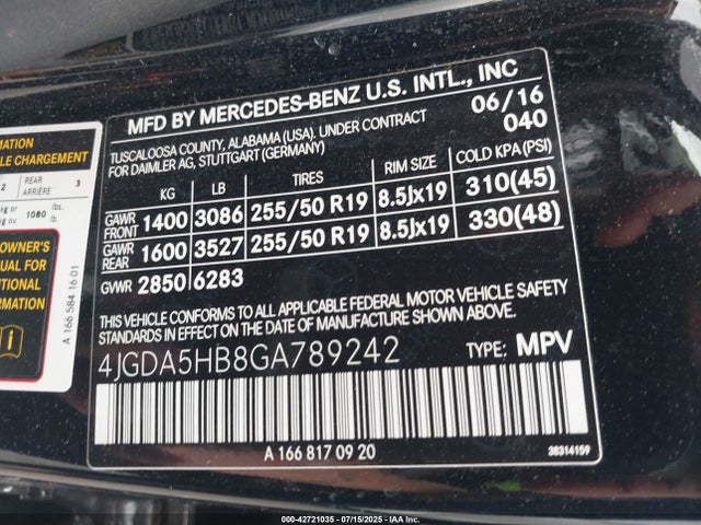 4JGDA5HB8GA789242 Mercedes-Benz m276