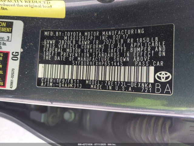 Toyota COROLLA LE 2017 5YFBURHEXHP651445 Image 9