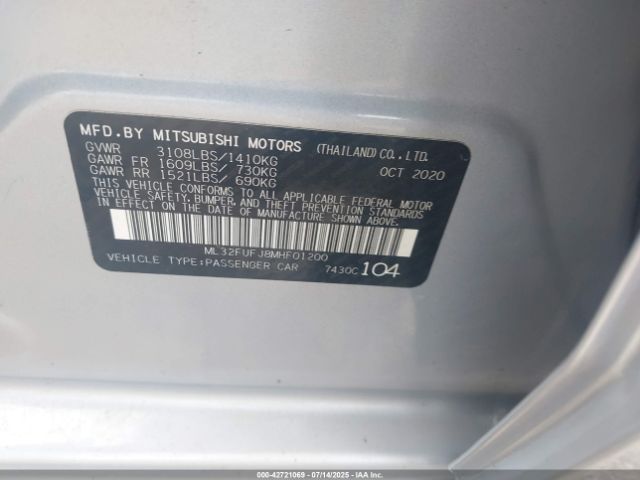 2021 MITSUBISHI MIRAGE G4 ML32FUFJ8MHF01200 Photo 8