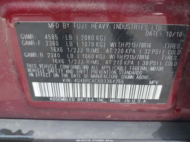 2011 SUBARU OUTBACK 4S4BRCAC6B3364266 Photo 8