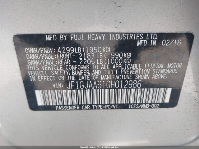 JF1GJAA61GH012986 Subaru 2.0l na