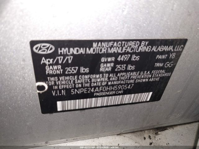 2017 HYUNDAI SONATA 5NPE24AF0HH590547 Photo 8
