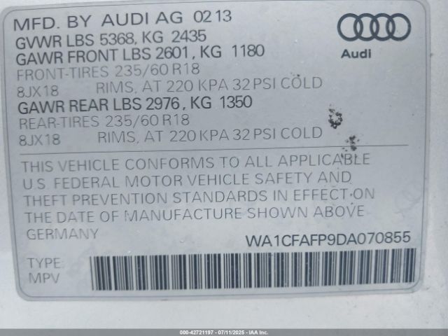 2013 AUDI Q5 WA1CFAFP9DA070855 Photo 8