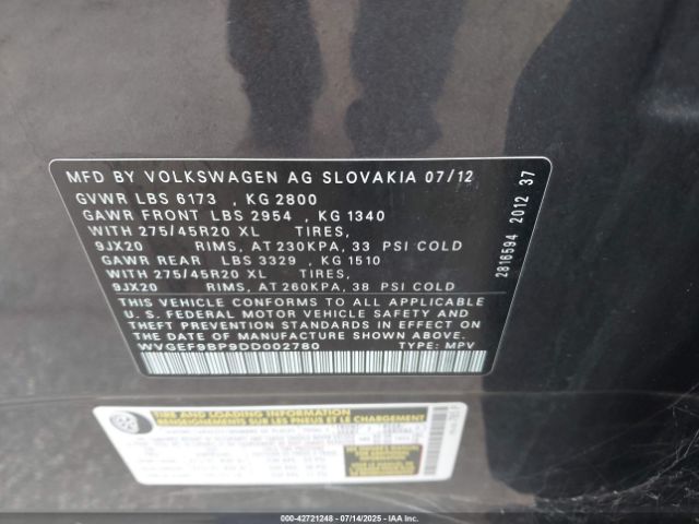 2013 VOLKSWAGEN TOUAREG WVGEF9BP9DD002780 Photo 8