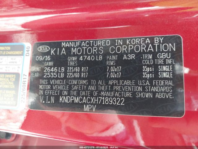 2017 KIA SPORTAGE KNDPMCACXH7189322 Photo 8