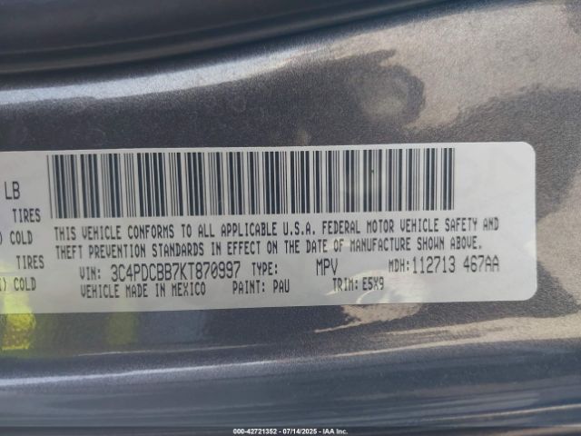 2019 DODGE JOURNEY 3C4PDCBB7KT870997 Photo 8