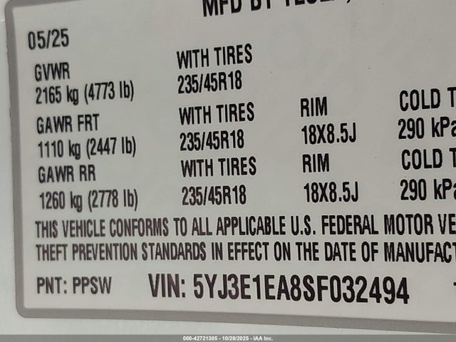 2025 TESLA MODEL 3 5YJ3E1EA8SF032494 Photo 8