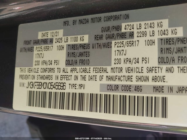 Mazda py cylinder deactiviation 2022 JM3KFBBM0N0545696 Image 9