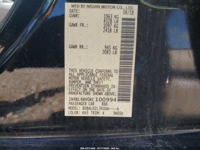 Nissan 2019 2019 1N4BL4BV0KC100994 Image 9
