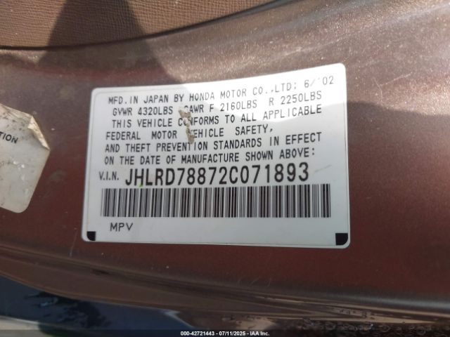 2002 HONDA CR-V JHLRD78872C071893 Photo 8