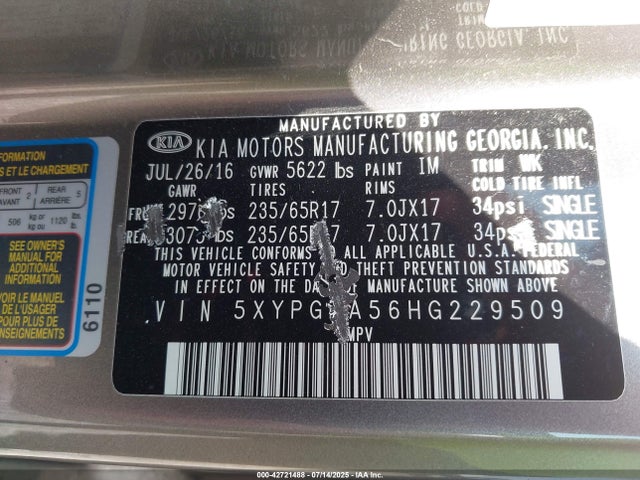 5XYPGDA56HG229509 KIA 2017