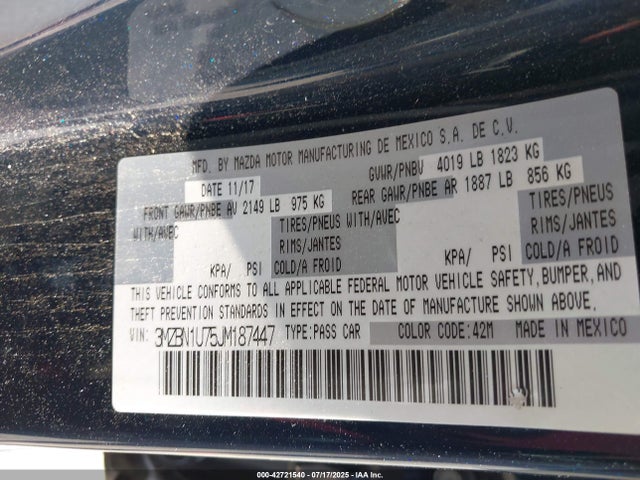 3MZBN1U75JM187447 Mazda pe