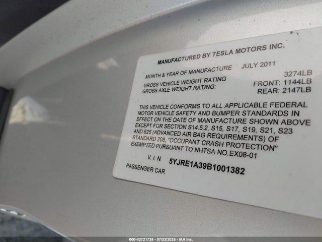 2011 TESLA ROADSTER 5YJRE1A39B1001382 Photo 8