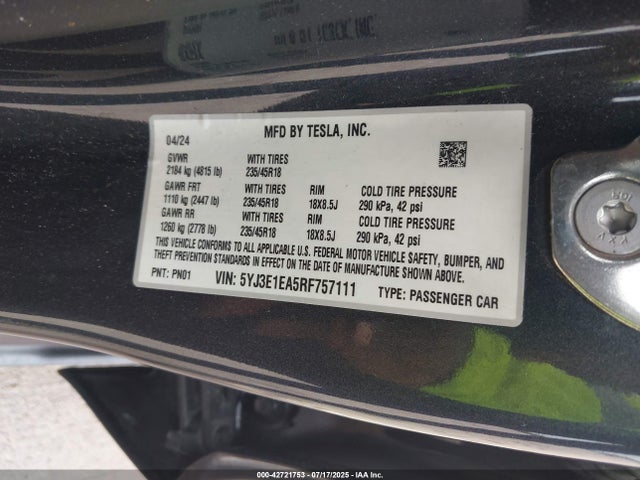 2024 TESLA MODEL 3 5YJ3E1EA5RF757111 Photo 8