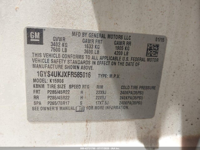 2015 CADILLAC ESCALADE ESV 1GYS4UKJXFR585016 Photo 8