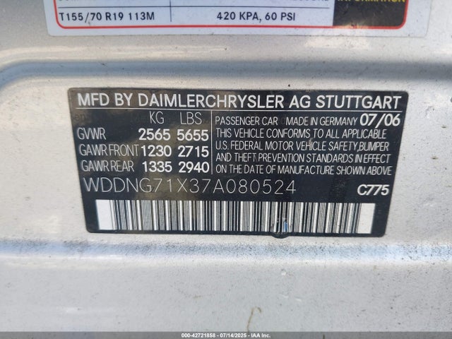 Продажа на аукционе авто 2007 Mercedes-benz S 550, vin: WDDNG71X37A080524, номер лота: 42721858