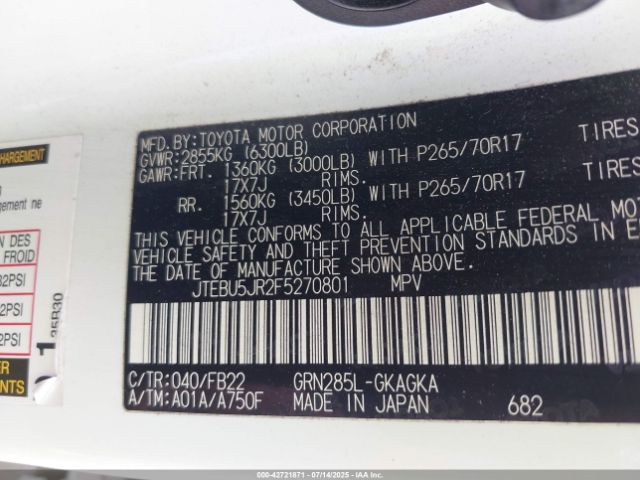 2015 TOYOTA 4RUNNER JTEBU5JR2F5270801 Photo 8