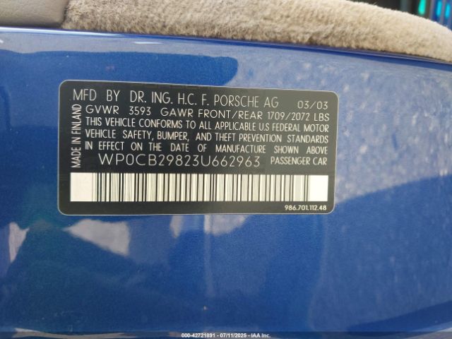 2003 PORSCHE BOXSTER WP0CB29823U662963 Photo 8