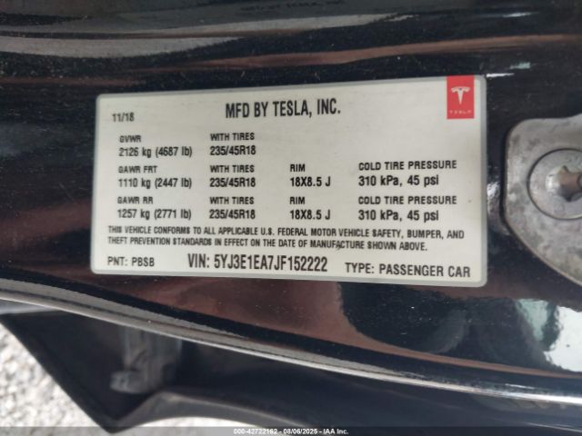 2018 TESLA MODEL 3 5YJ3E1EA7JF152222 Photo 8
