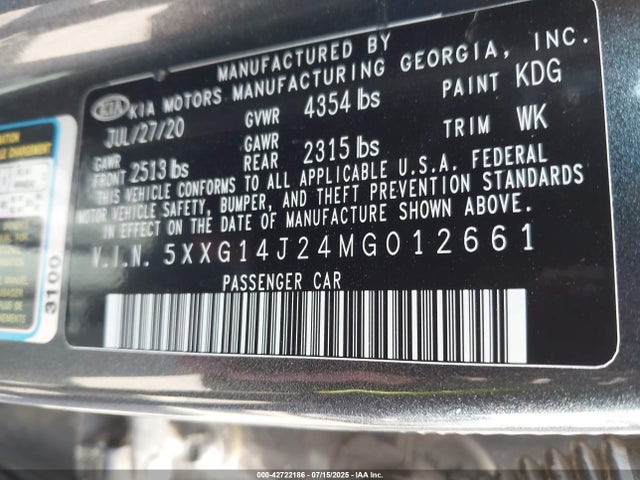 5XXG14J24MG012661 KIA t-gdi gamma ii