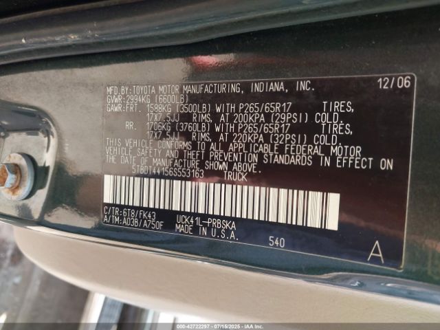 2006 TOYOTA TUNDRA 5TBDT4415G5553163 Photo 8