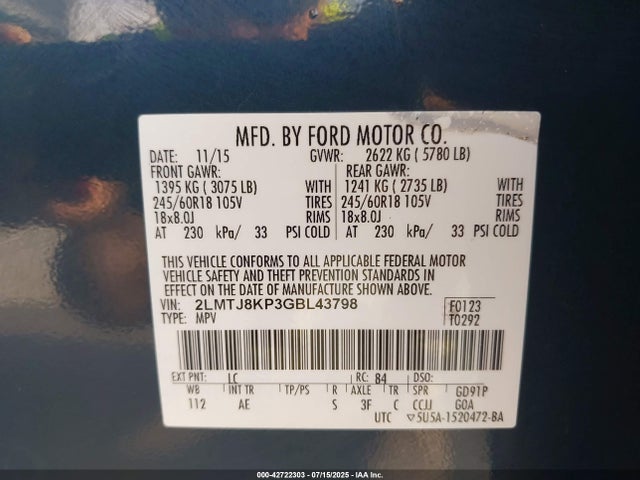 Lincoln gtdi 2016 2LMTJ8KP3GBL43798 Image 9